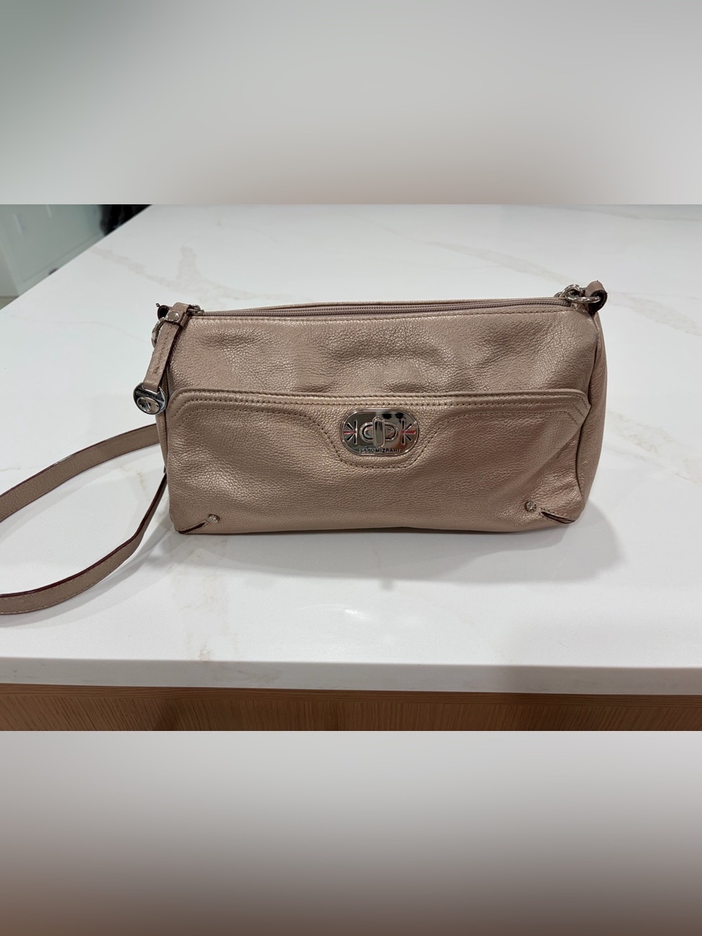 Isaac Mizrahi gold Metallic Pebbled Leather crossbody.